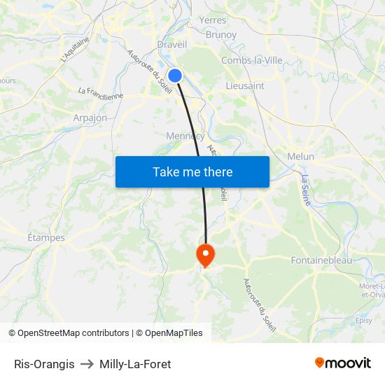 Ris-Orangis to Milly-La-Foret map