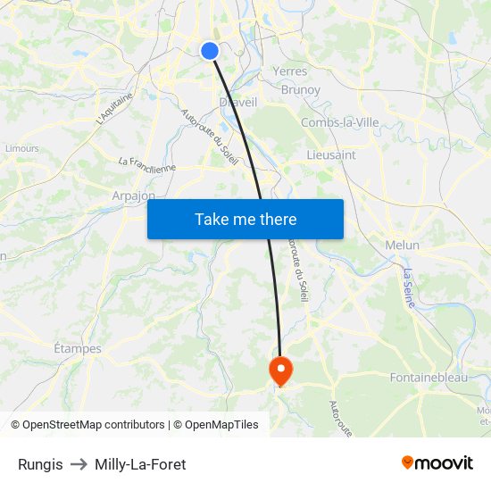 Rungis to Milly-La-Foret map