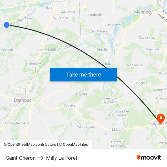 Saint-Cheron to Milly-La-Foret map