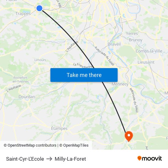 Saint-Cyr-L'Ecole to Milly-La-Foret map