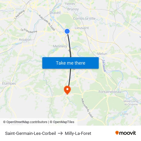 Saint-Germain-Les-Corbeil to Milly-La-Foret map