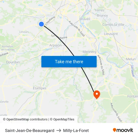 Saint-Jean-De-Beauregard to Milly-La-Foret map