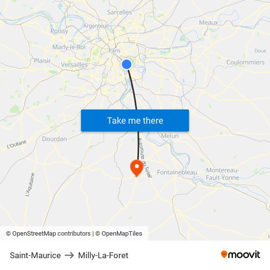 Saint-Maurice to Milly-La-Foret map