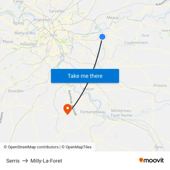 Serris to Milly-La-Foret map
