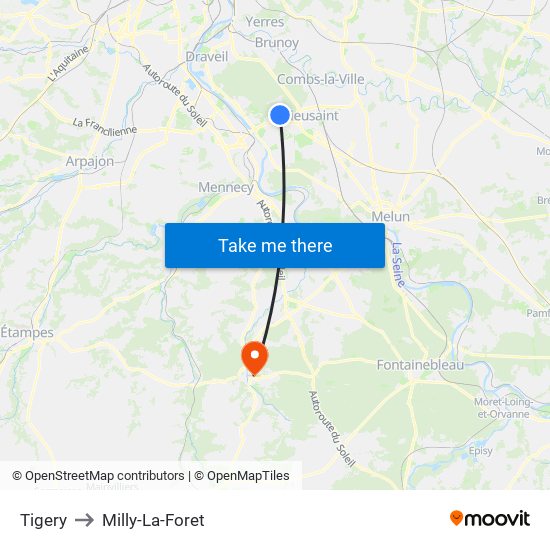 Tigery to Milly-La-Foret map
