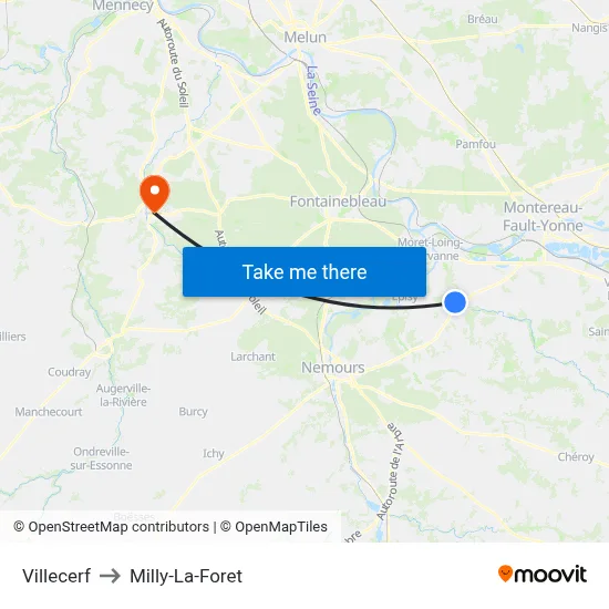Villecerf to Milly-La-Foret map