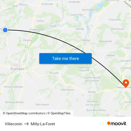 Villeconin to Milly-La-Foret map