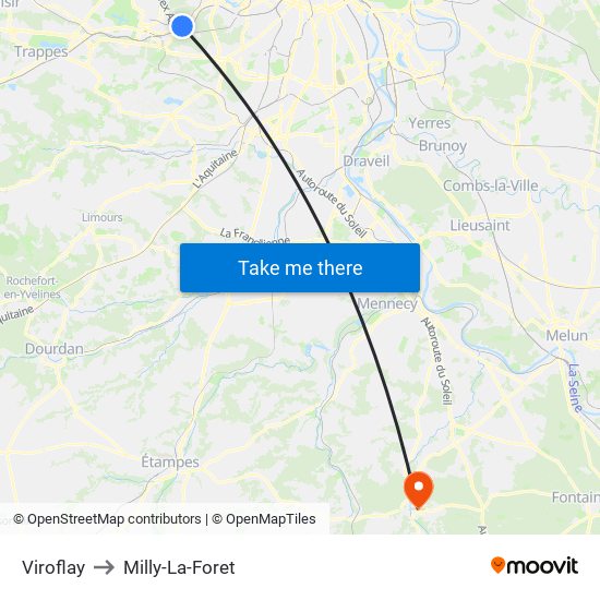 Viroflay to Milly-La-Foret map