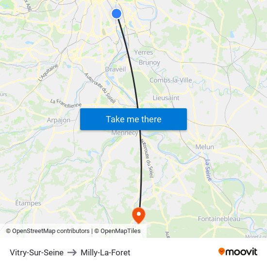 Vitry-Sur-Seine to Milly-La-Foret map