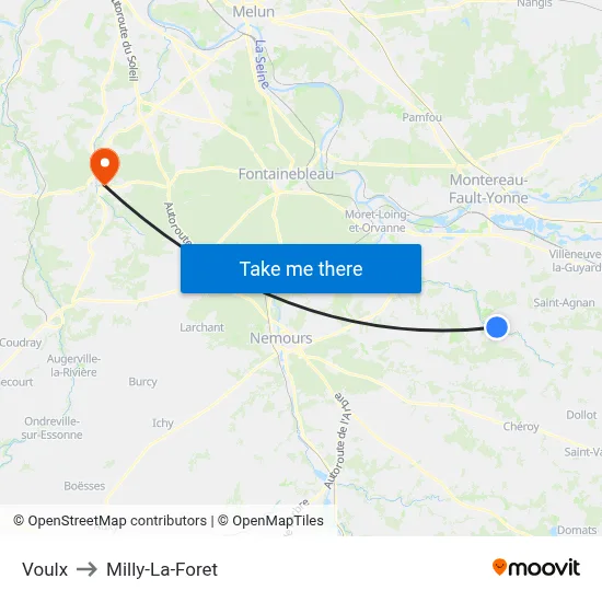 Voulx to Milly-La-Foret map