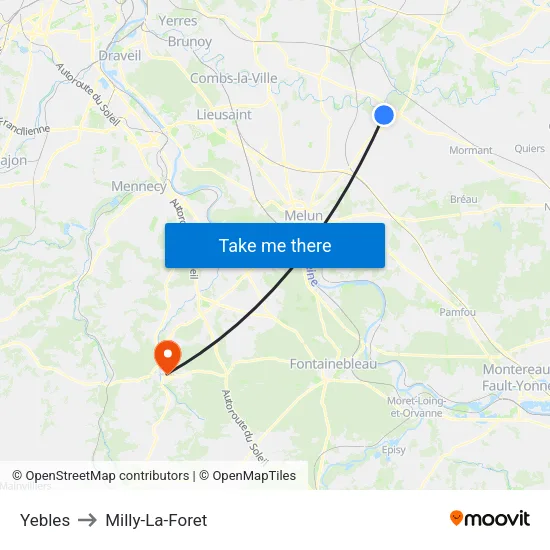 Yebles to Milly-La-Foret map