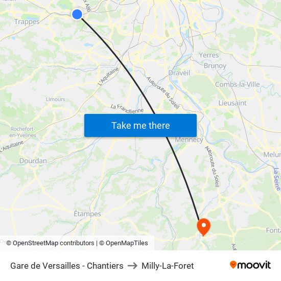 Gare de Versailles - Chantiers to Milly-La-Foret map