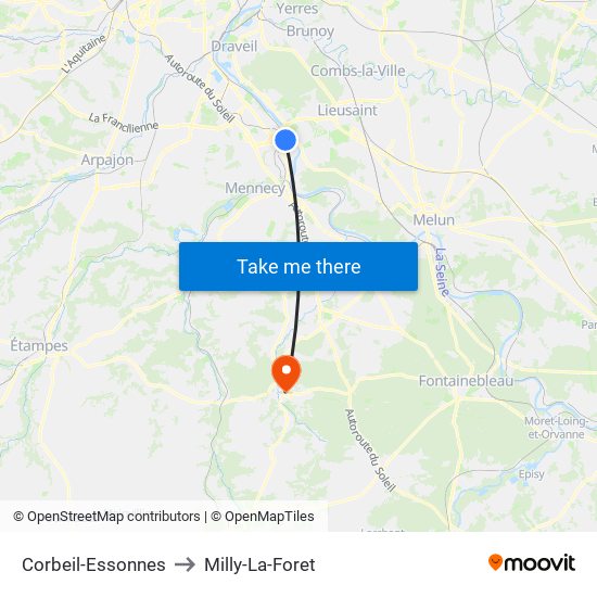 Corbeil-Essonnes to Milly-La-Foret map
