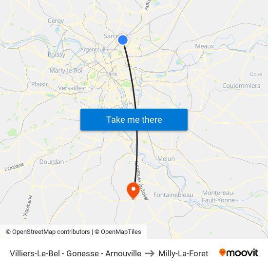 Villiers-Le-Bel - Gonesse - Arnouville to Milly-La-Foret map