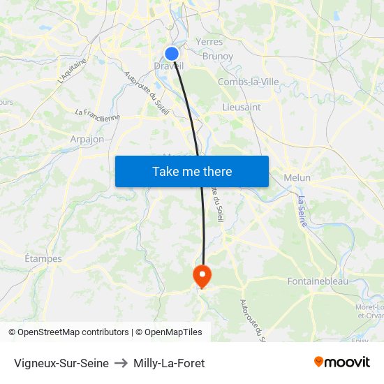 Vigneux-Sur-Seine to Milly-La-Foret map