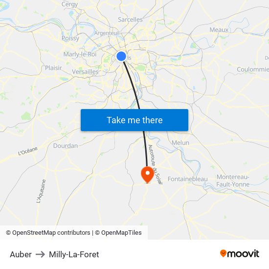 Auber to Milly-La-Foret map