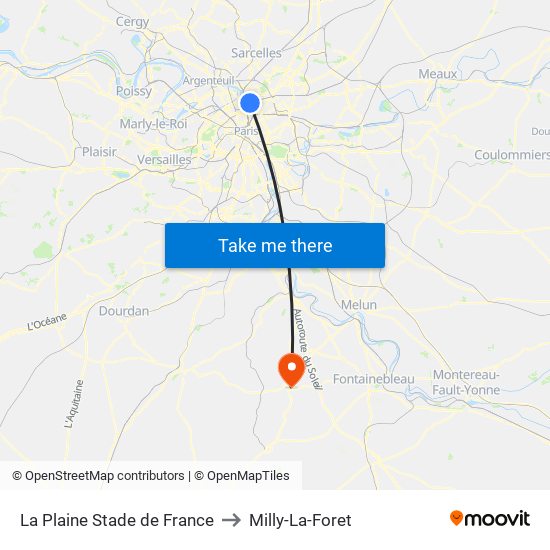 La Plaine Stade de France to Milly-La-Foret map