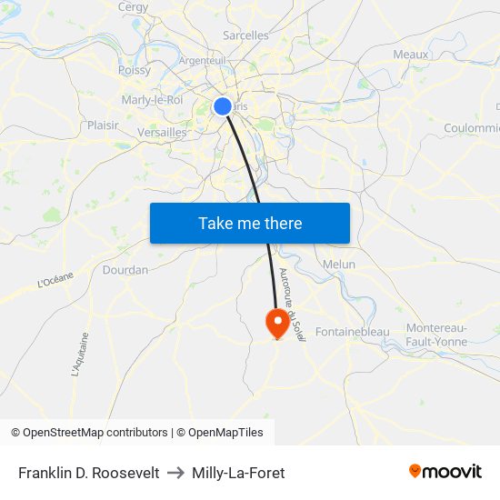 Franklin D. Roosevelt to Milly-La-Foret map