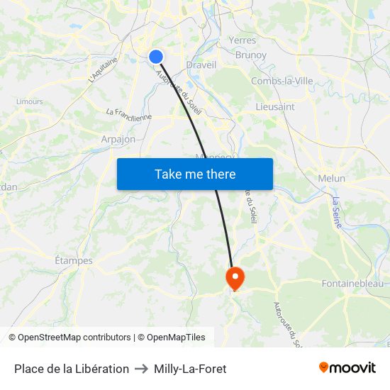 Place de la Libération to Milly-La-Foret map