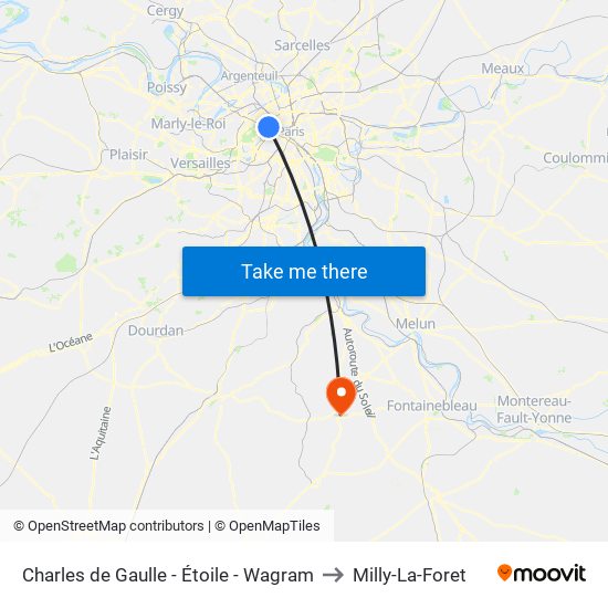 Charles de Gaulle - Étoile - Wagram to Milly-La-Foret map