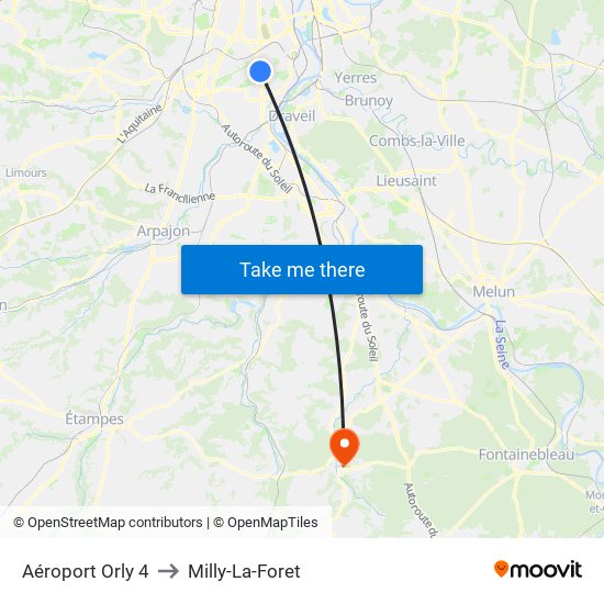 Aéroport Orly 4 to Milly-La-Foret map