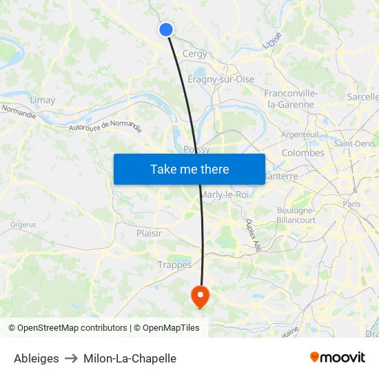 Ableiges to Milon-La-Chapelle map