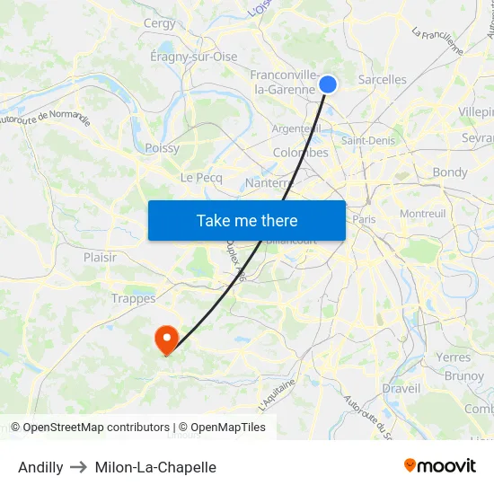 Andilly to Milon-La-Chapelle map