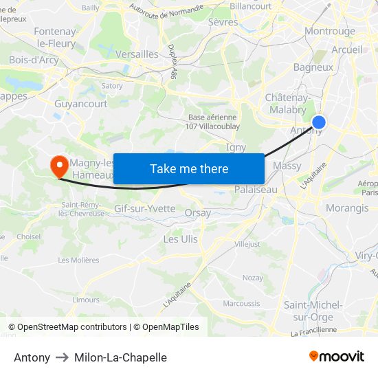 Antony to Milon-La-Chapelle map