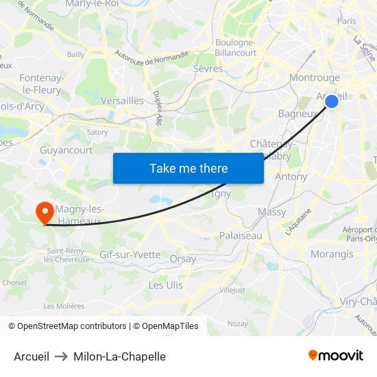 Arcueil to Milon-La-Chapelle map