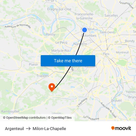 Argenteuil to Milon-La-Chapelle map