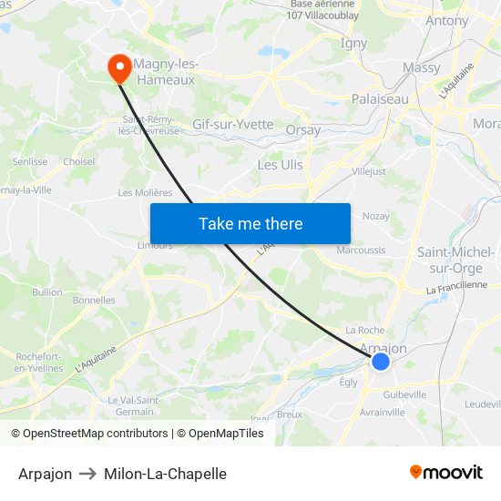 Arpajon to Milon-La-Chapelle map