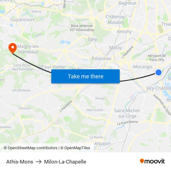 Athis-Mons to Milon-La-Chapelle map