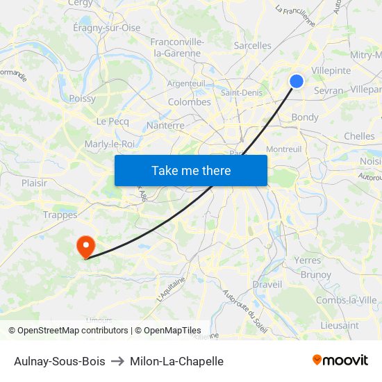 Aulnay-Sous-Bois to Milon-La-Chapelle map