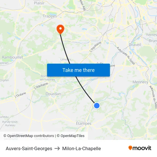 Auvers-Saint-Georges to Milon-La-Chapelle map