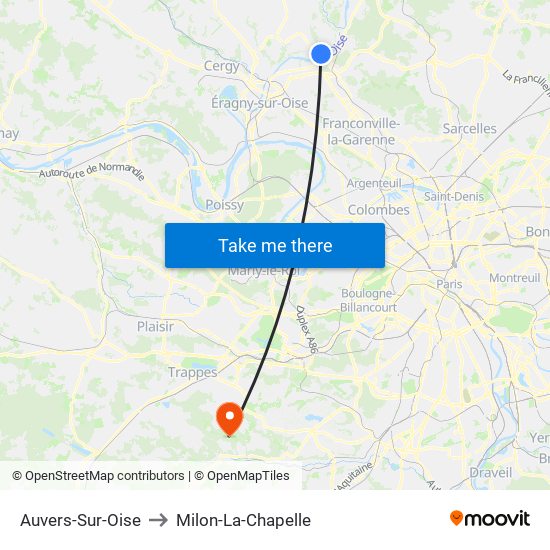 Auvers-Sur-Oise to Milon-La-Chapelle map