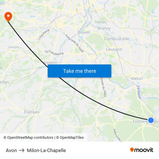 Avon to Milon-La-Chapelle map