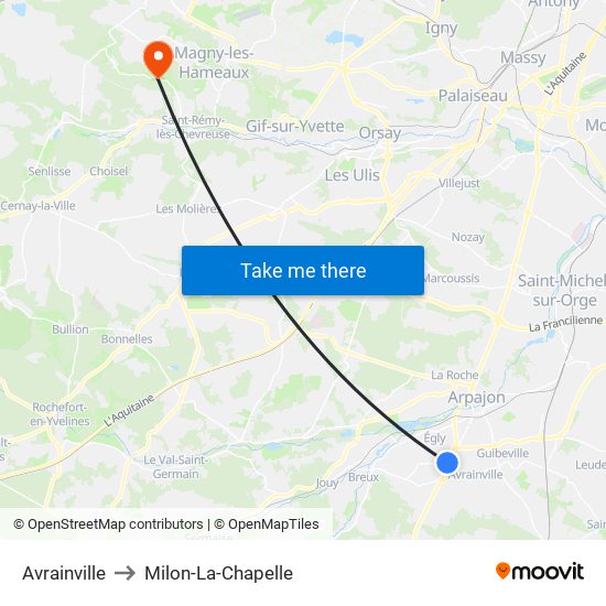 Avrainville to Milon-La-Chapelle map