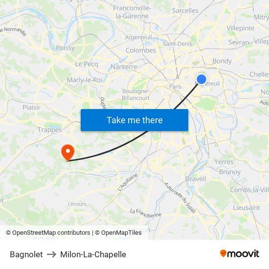 Bagnolet to Milon-La-Chapelle map