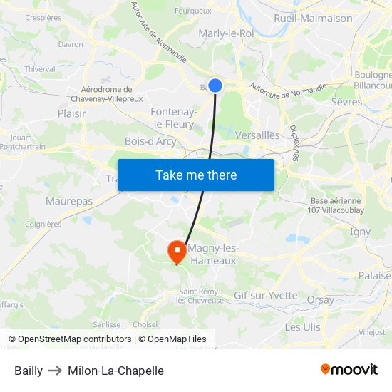 Bailly to Milon-La-Chapelle map