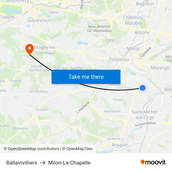 Ballainvilliers to Milon-La-Chapelle map