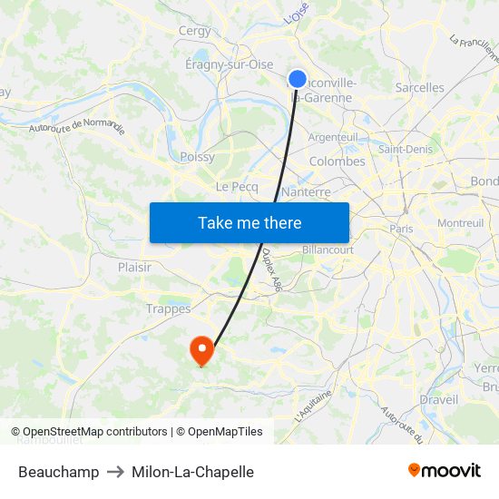 Beauchamp to Milon-La-Chapelle map