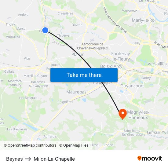 Beynes to Milon-La-Chapelle map
