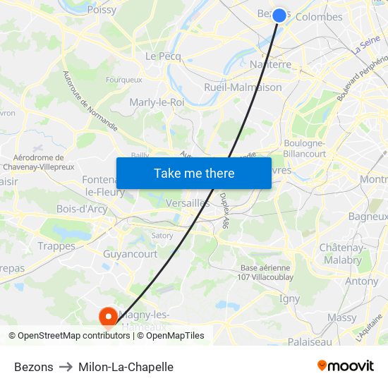 Bezons to Milon-La-Chapelle map