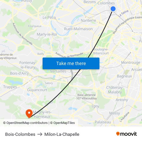 Bois-Colombes to Milon-La-Chapelle map