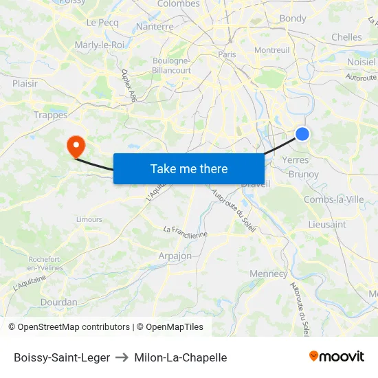 Boissy-Saint-Leger to Milon-La-Chapelle map