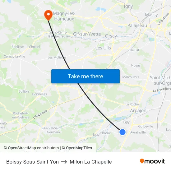 Boissy-Sous-Saint-Yon to Milon-La-Chapelle map