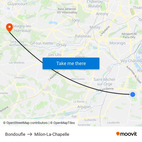 Bondoufle to Milon-La-Chapelle map