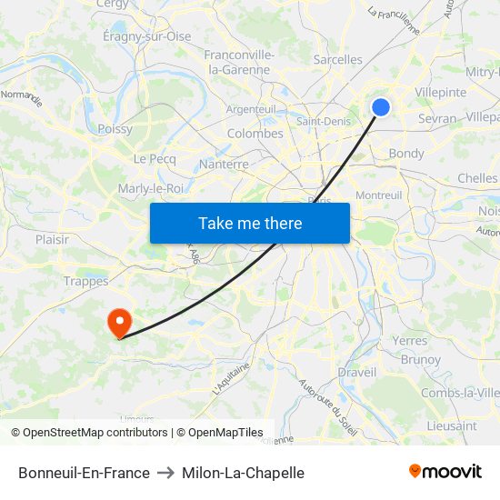 Bonneuil-En-France to Milon-La-Chapelle map