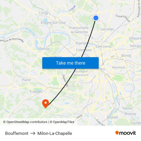 Bouffemont to Milon-La-Chapelle map