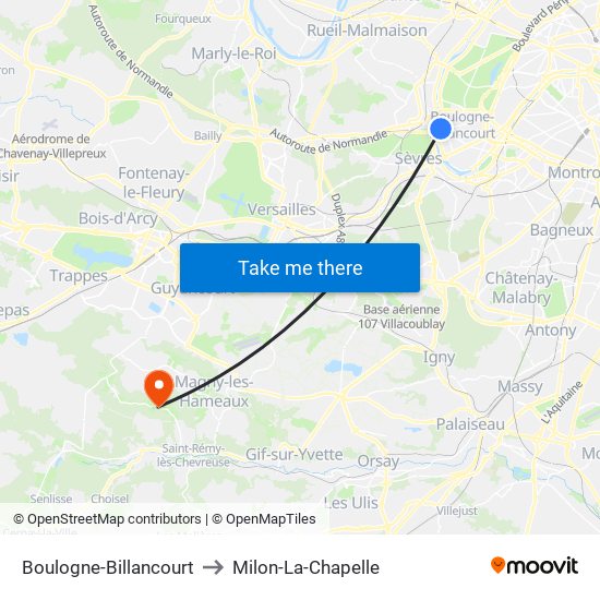 Boulogne-Billancourt to Milon-La-Chapelle map